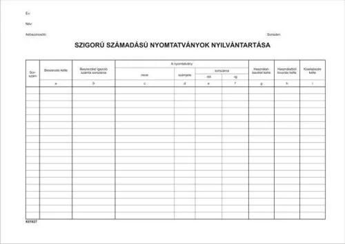 Nyomtatvány, szigorú számadású nyomtatványok nyilvántartása, 25 lap, A4, VICTORIA PAPER