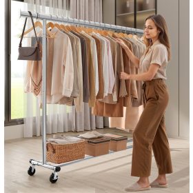 160cm Kihúzható Ruhatartó Sztender Fékezhető Kerekekkel