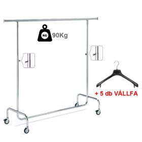   150cm Fékezhető Ruha Sztender Klipszes Magasság Állítóval + 5db Vállfa