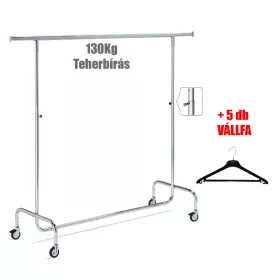   150cm Fékezhető Ruha Sztender Klipszes Magasság Állítóval + 5db Vállfa