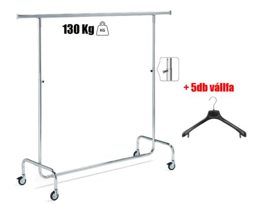 150cm Fékezhető Ruha Sztender Klipszes Magasság Állítóval + 5db Vállfa