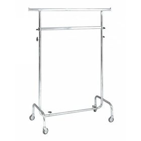   100cm Kétszintes Kihúzható Ruhatartó Sztender Ipari Görgővel 