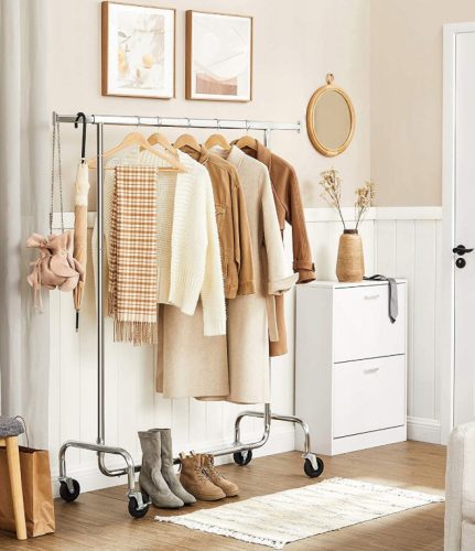 110cm Kihúzható Ruhatartó Sztender Fékezhető Kerekekkel