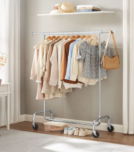 110cm Kihúzható Ruhatartó Sztender Fékezhető Kerekekkel