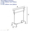 100cm Kihúzható Ruhatartó Sztender Ipari Görgővel   