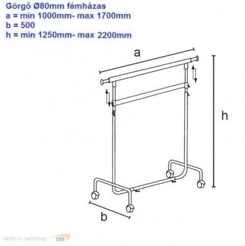 100cm Kihúzható Ruhatartó Sztender Ipari Görgővel   
