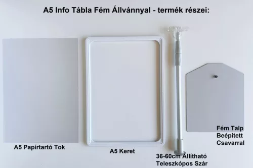 A5 Info Tábla Fém Állvánnyal 