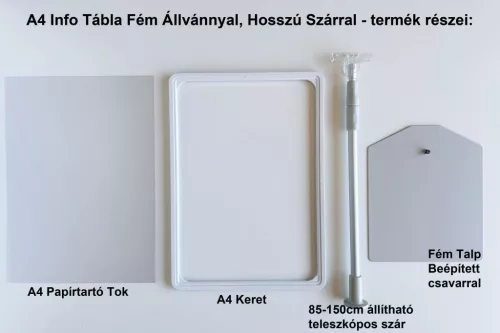 A4 Info Tábla Fém Állvánnyal, Hosszú Szárral