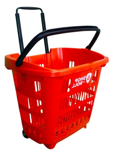 34L Gurulós Piros Bevásárló Kosár Fekete Fogantyúval