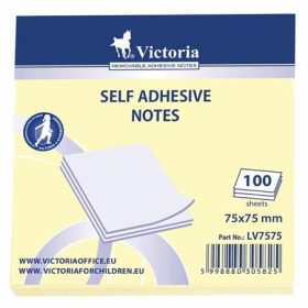 Öntapadó jegyzettömb, 75x75 mm, 100 lap, VICTORIA, sárga