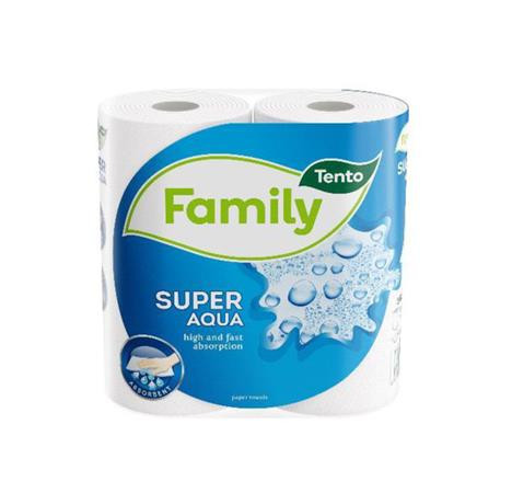 Kéztörlő, tekercses, 2 rétegű, TENTO "Family Super Aqua", fehér
