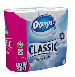 Toalettpapír, 3 rétegű, 4 tekercses, OOOPS "Classic", sensitive