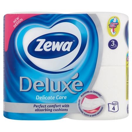 Toalettpapír, 3 rétegű, 4 tekercses, ZEWA "Deluxe", fehér